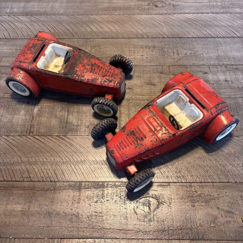 Lot of 2 Vintage 1950s Nylint Ford Hot Rod Pressed Steel Roadster Rusted
